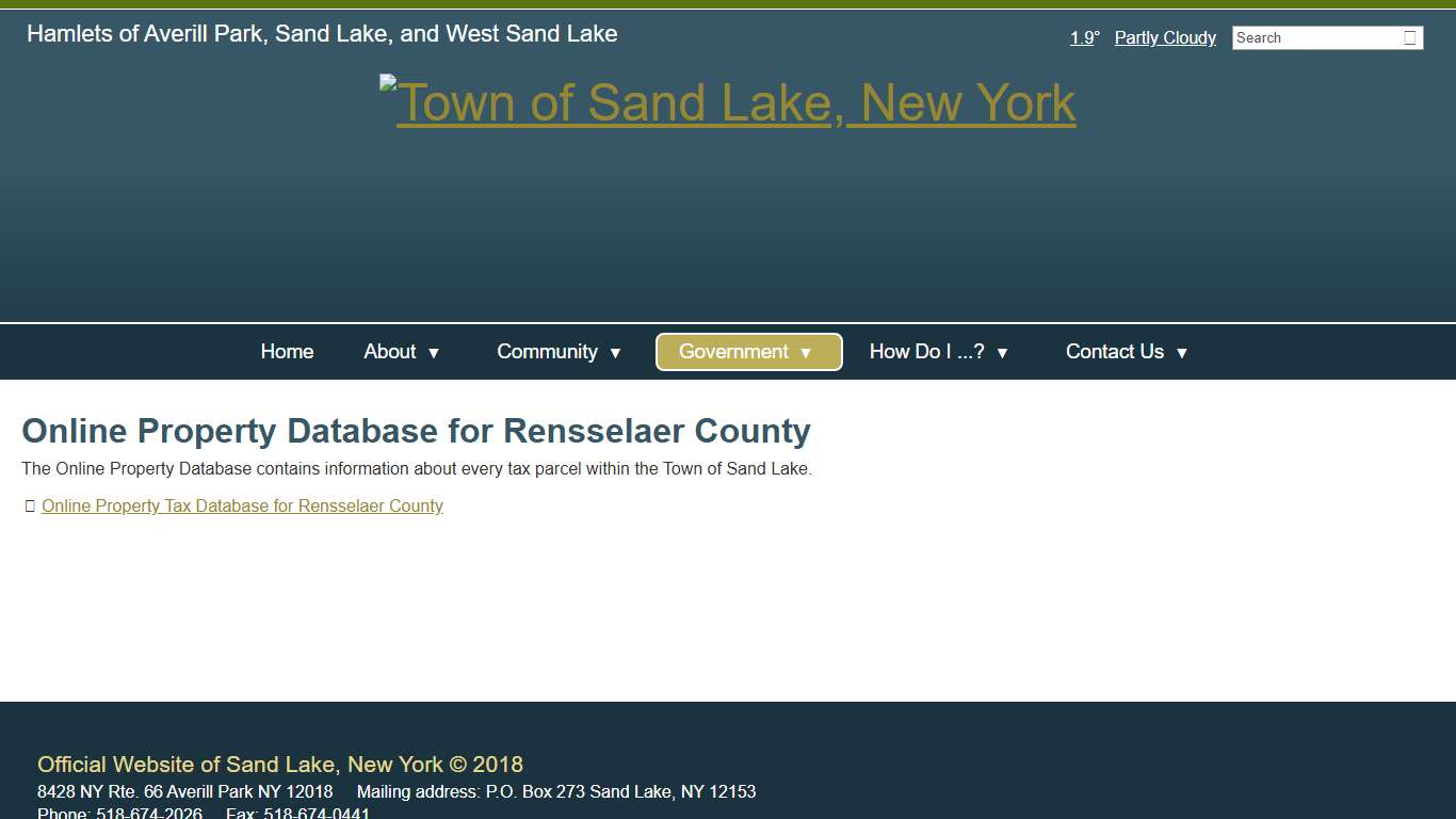 Online Property Database for Rensselaer County - Final Assessment Tax Roll and Map - Town of Sand Lake, New York